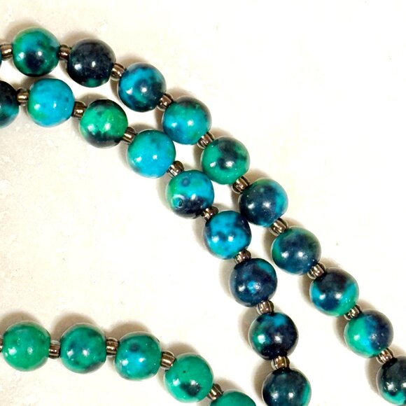 Teal Chrysocolla Short Necklace, Genuine Gemstone & Silver Cat on the Moon Charm - Picture 9 of 13